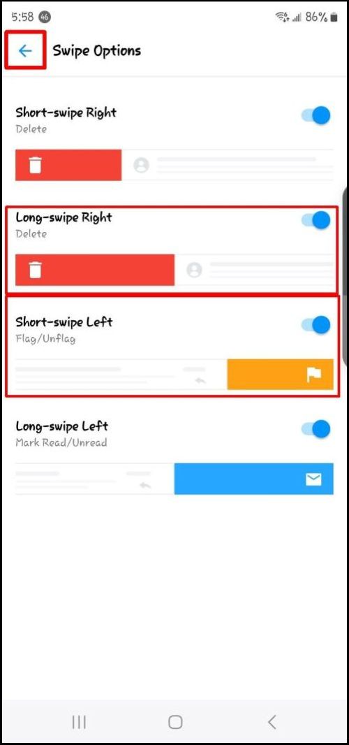 Settigns - Swipe Options