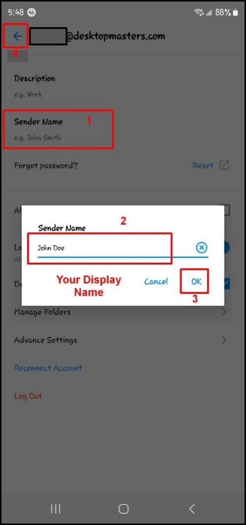 Settings - Configure EMail Account
