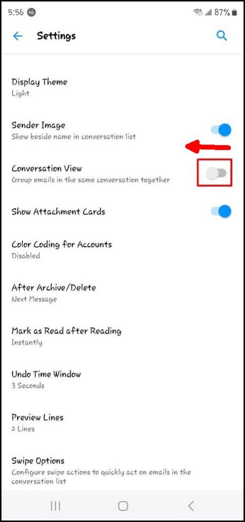 Settings - Conversation View - Change