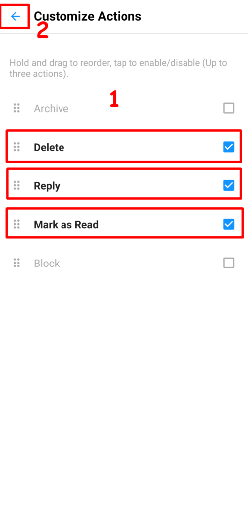 Settings - Customize Actions