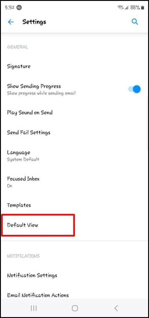 Settings - Default View - Select