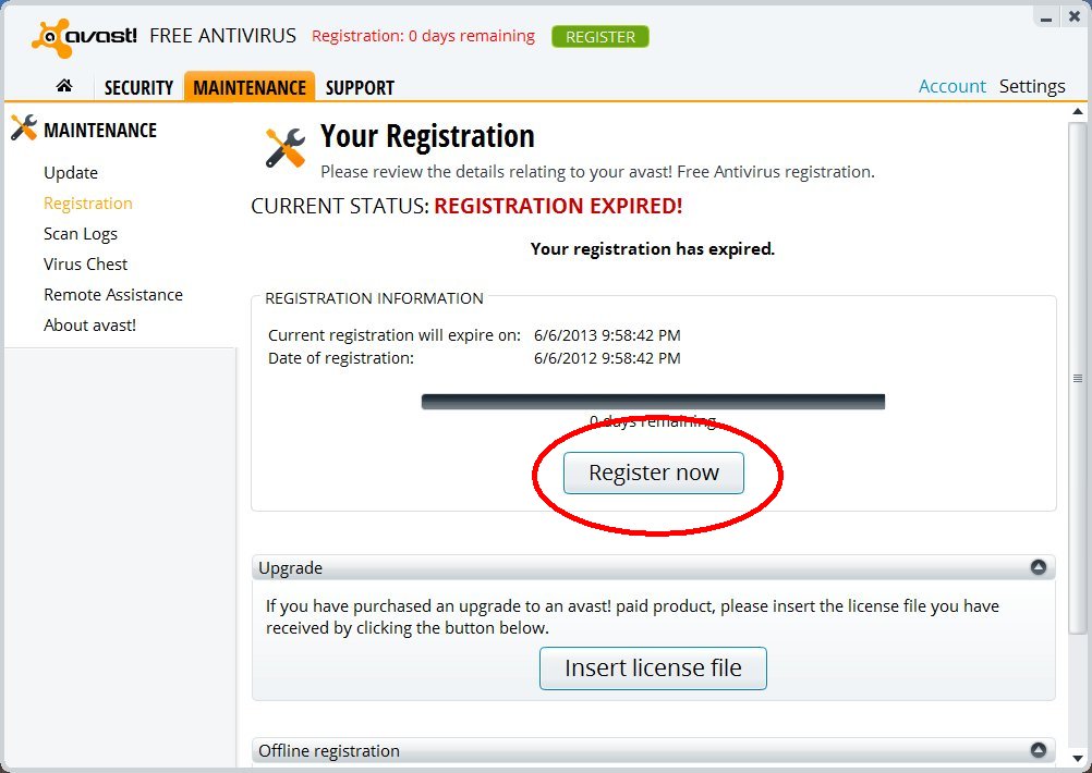 avast register